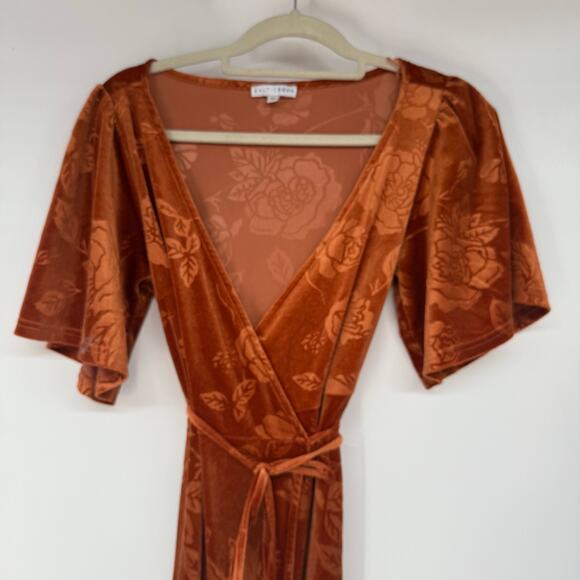 Baltic Born Danielle Embossed Velvet Maxi Dress Women's Size M Rust Lined Wrap - Picture 4 of 10